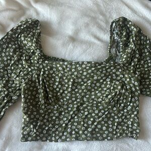 Pacsun L.A Hearts floral on dark green, puff long sleeve, unlined bustier crop